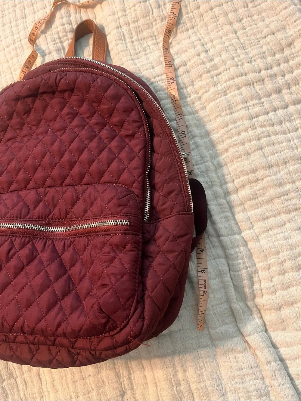 Martha Stewart Quilted Burgundy Backpack with Tan Straps